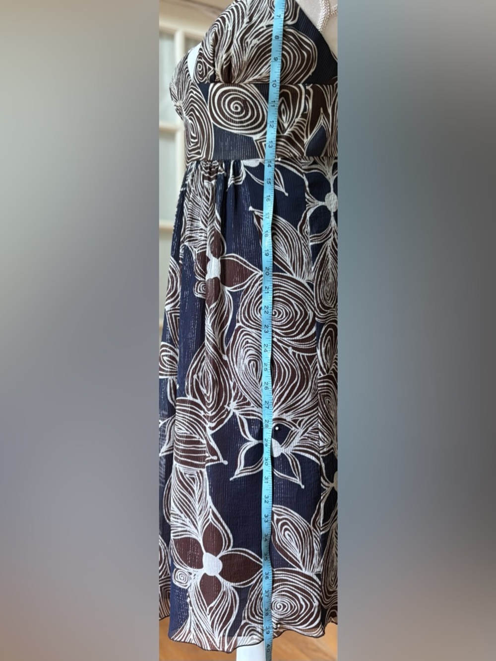 Trina Turk Silk Empire Waist Dress Brown Cream Floral Strappy Sz 8 - Picture 5 of 8